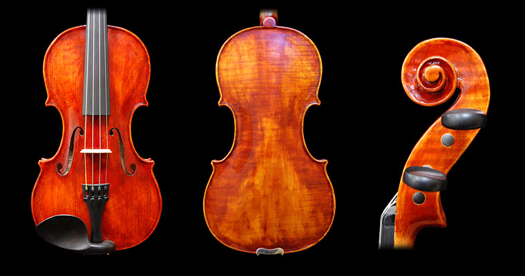 This is my most popular model, a 1733 Guarneri Del Gesu. It has a big rich tone. The original was owned and played by Fritz Kriesler. 1733 Guarneri Del Gesu